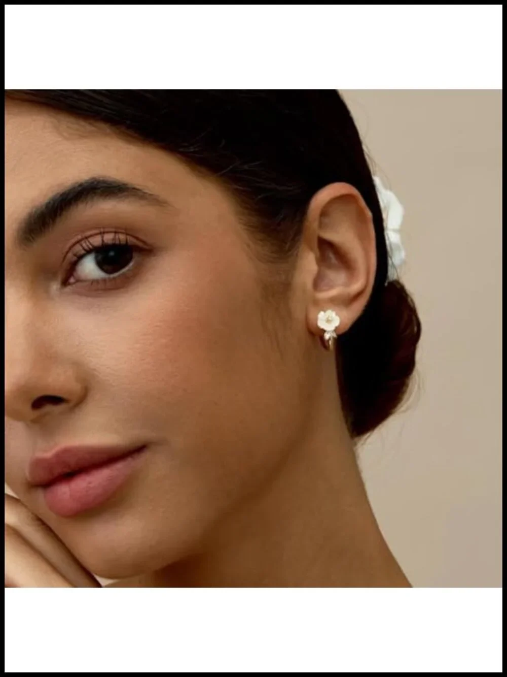 Mother of Pearl Flower Hoop Earrings, 14K Gold Plated Huggies, Bridal Gift